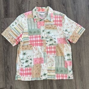 Alfred Dunner Patchwork Short Sleeve Button Down Hawaiian Floral Shirt Size 8